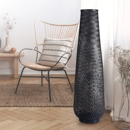 Lampa Podłogowa Stojąca Dekoracyjna E27 Czarna BAMBOO NATURAL Sanico Goldlux