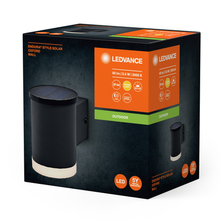 Lampa Solarna Ogrodowa Zewnętrzna Kinkiet Elewacyjny LED 0.5W 50lm 3000K IP44 Szary Endura Ledvance