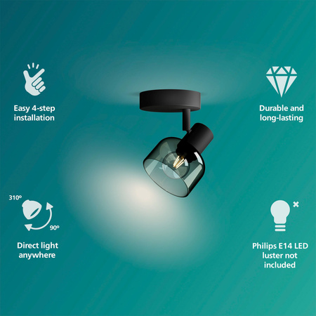 Lampa Ścienna Sufitowa Kinkiet E14 LED Czarna Sleet Philips