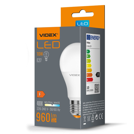Żarówka LED E27 A60 10W = 70W 960lm 4000K Neutralna 240° Videx
