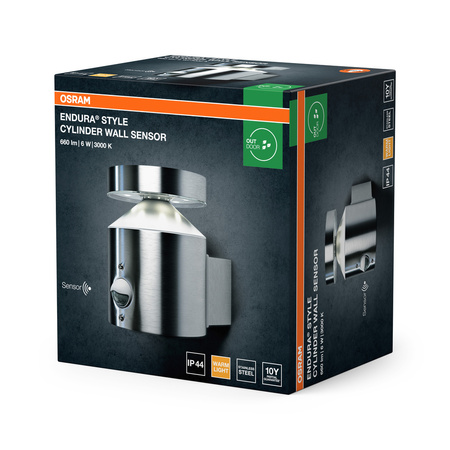 Kinkiet Ogrodowy Lampa Elewacyjna Zewnętrzna LED z Czujnikiem Ruchu i Zmierzchu 6W 360lm 3000K Ciepła Aluminium IP44 Endura Osram