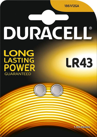 Baterie alkaliczne guzikowe DURACELL LR43 V12GA 1,5V Blister 2szt.