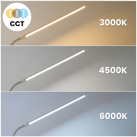 Lampa Stojąca Podłogowa Stołowa LED 14W CCT Ściemnialna z Regulacją Wysokości LONGA 2 Biała LUMILED