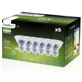 6x Żarówka LED GU10 Reflektor PAR16 8W = 80W 650lm 4000K Neutralna 36° Ściemnialna LUMILED