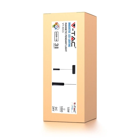 Reflektor szynowy LED 15W 3000K Czarny system magnetyczny 24V VT-4315 V-TAC