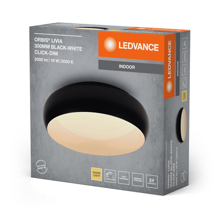 Plafon LED Lampa Sufitowa Natynkowa 16W 1000lm 3000K Ciepła Ściemnialna Czarny Biały 30cm Orbis Ledvance
