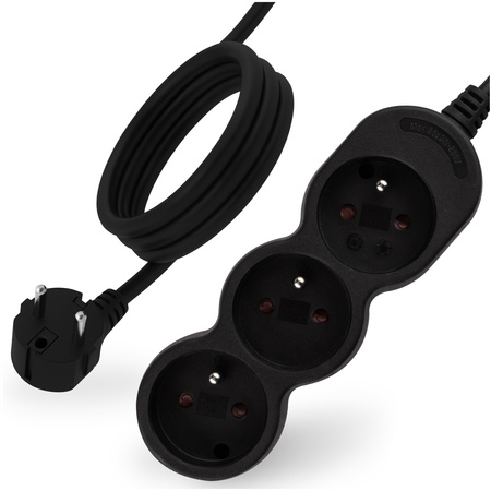 Przedłużacz Sieciowy Kabel z Uziemieniem Listwa Zasilająca 3 Gniazda 5m Czarny Sznur Lendo Lumiled