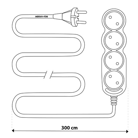 Przedłużacz Sieciowy Kabel z Uziemieniem Listwa Zasilająca 4 Gniazda 3m Czarny Sznur Lendo Lumiled
