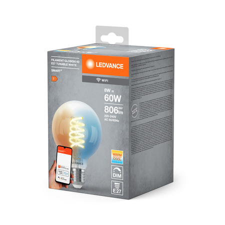 Żarówka LED E27 8W = 60W 806lm CCT Ściemnialna SMART+ WiFi Filament Globe Ledvance