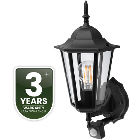 Lampa Ogrodowa Kinkiet Elewacyjny Zewnętrzny E27 LED Latarnia Czujnik Ruchu BELLIS Czarna LUMILED