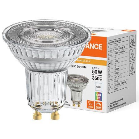 Żarówka LED Reflektor GU10 PAR16 6W = 50W 350lm 4000K Neutralna 36° CRI97 Ściemnialna Ledvance