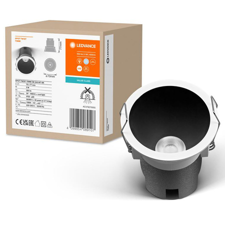 Panel LED Oprawa Podtynkowa Punktowa 5W 350lm 4000K Neutralna Oczko Spot Biały Czarny Downlight Slim Ledvance