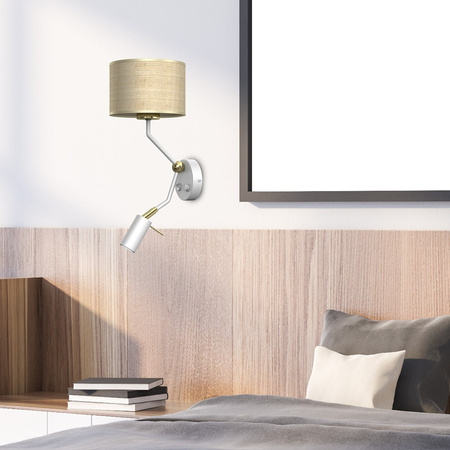 Lampa Ścienna Kinkiet MARSHALL Biała Rattanowa 1xE27 + 1x mini GU10 Milagro