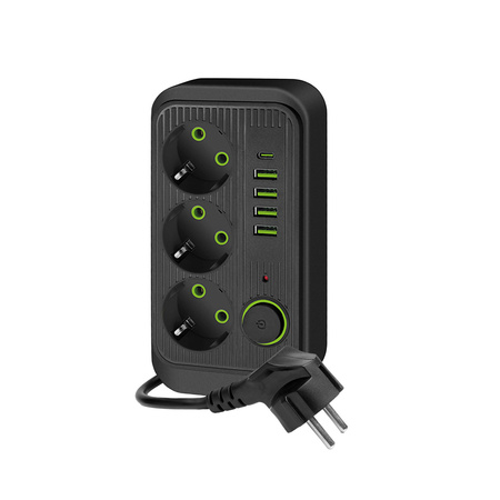 Przedłużacz KOBI LINEA PRO 3x230V 1,5m Uziemienie Wyłącznik 5xUSB Czarny
