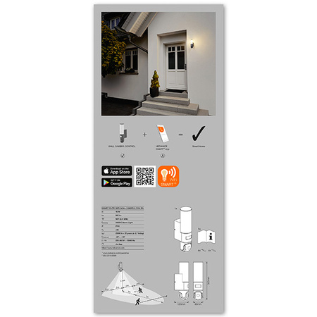 Inteligentna Lampa Zewnętrzna LED z Kamerą 16W 900lm 3000K Ciepła Czujnik Ruchu Światła Regulacja Głośnik Alarm Ściemnialna IP44 Szary SMART+ WiFi Camera Ledvance