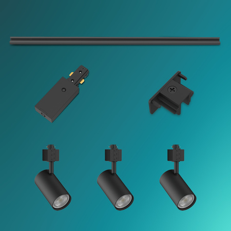 Zestaw Szynowy Lampa Sufitowa Szynoprzewód 1m + 3x Reflektor Szynowy LED GU10 Jednofazowy Czarny EasyLink Zilo Philips