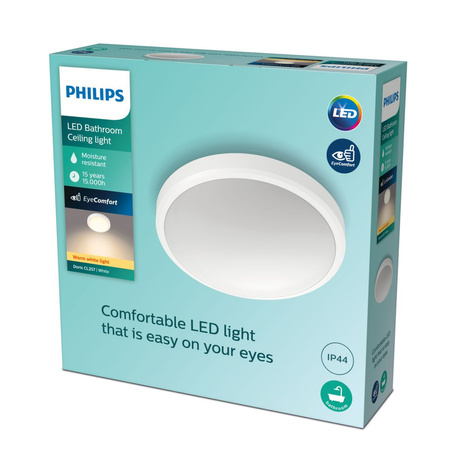 Lampa Sufitowa Plafon Łazienkowy LED 17W 1500lm 2700K IP44 Biała Doris Bathroom Philips
