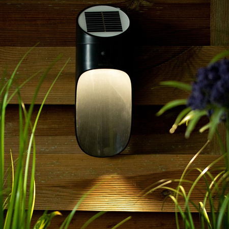 Kinkiet Ogrodowy Solarny LED Lampa Elewacyjna 5000K Czujnik Ruchu Czarny