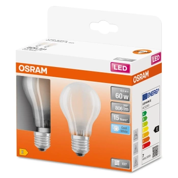 2Pak Żarówka LED E27 A60 7W = 60W 806lm 4000K Neutralna 300° Filament OSRAM STAR