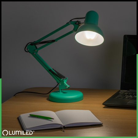 Lampka Biurkowa Kreślarska Stołowa E27 TOBI Miętowa Lumiled + uchwyt na blat