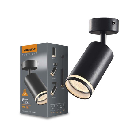 Lampa Ścienna Sufitowa Kinkiet Oprawa Punktowa Ruchoma GU10 Czarna Videx