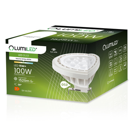 Żarówka LED G53 Reflektor AR111 15W = 100W 1521lm 4000K Neutralna 38° 12V LUMILED