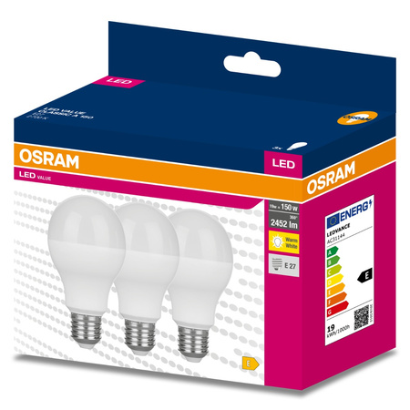 3PAK Żarówka LED E27 A68 19W = 150W 2452lm 2700K Ciepła 200° OSRAM VALUE