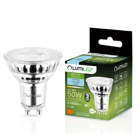 Żarówka LED GU10 Reflektor PAR16 6W = 50W 580lm 6500K Zimna 38° LUMILED