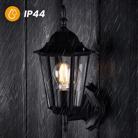 Kinkiet Ogrodowy Elewacyjny Zewnętrzny E27 LATARNIA do GÓRY Czarna BELLIS LUMILED