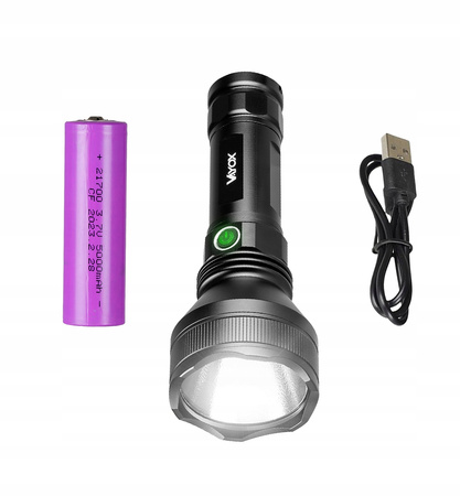 Latarka Taktyczna LED Mocna Akumulatorowa USB-C 20W 1900lm IPX6 VAYOX