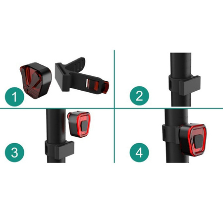 Lampka Latarka Rowerowa Światło Tył LED USB Czerwona z Akumulatorem 5 Trybów Świecenia VAYOX