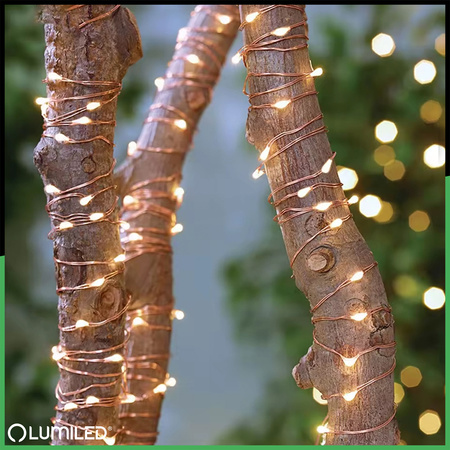 Girlanda Solarna Ogrodowa 100x LED Ozdobne Druciki 12m 2700K Ciepła + PILOT FILO LUMILED