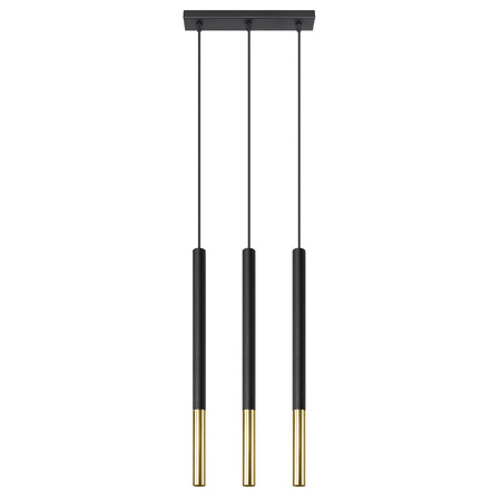 Lampa Sufitowa Wisząca Tuba 3x G9 Zwis Tubularna Czarna Złota Nowoczesna Mozaica Sollux