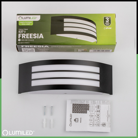 Kinkiet Ogrodowy Elewacyjny Lampa Zewnętrzna E27 CZARNA IP44 FREESIA LUMILED