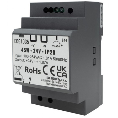 Zasilacz Na Szynę Led DIN Premium Line 45W 24V Ecolight