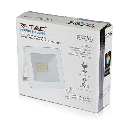 Naświetlacz LED 20W CCT + RGB BLUETOOTH Biała VT-5020 V-TAC