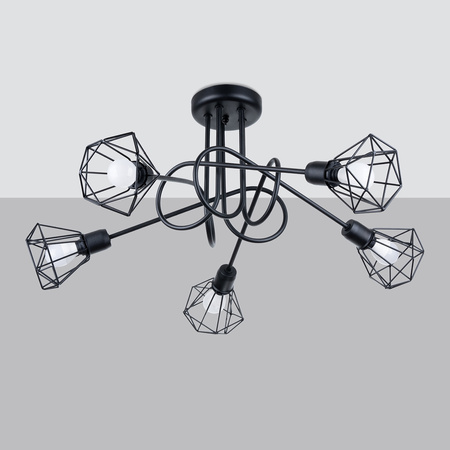 Lampa Sufitowa Wisząca 5x E14 Żyrandol Geometryczna Geometryczna Czarna Nowoczesna Artemis Sollux