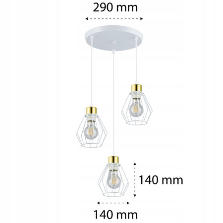Lampa Sufitowa Oprawa Wisząca 3x E27 Biała Złota Otto Masterled