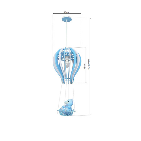 Lampa wisząca BALONIK 1xE27 60W Dziecięca Balonik Miś Niebieska MLP6427 Milagro Metal + Drewno