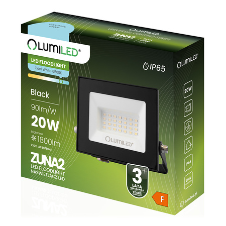 Naświetlacz LED ZUNA2 20W 1800lm 6500K IP65 Czarny LUMILED