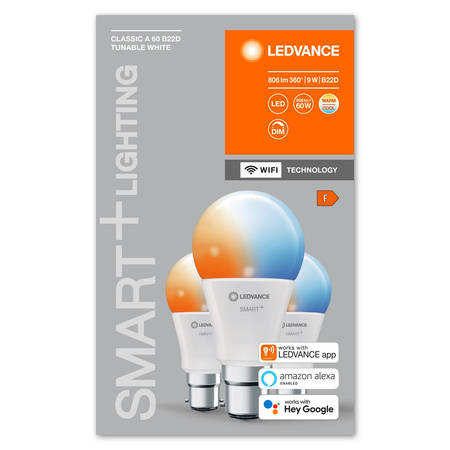 3PAK Żarówka LED B22d A60 9W 806lm 215° SMART+ WiFi CCT Ściemnialna Classic LEDVANCE