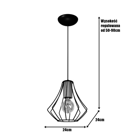 Lampa wisząca sufitowa WILL 1x E27 LOFT Czarna Metal + drewno Milagro