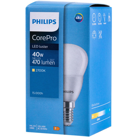 Żarówka LED E14 5W = 40W 470lm 2700K Ciepła KULKA PHILIPS