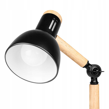 Lampka Biurkowa Stołowa Regulowana E27 Szkolna Nocna Włącznik On/Off Czarna Brązowa Woody Masterled