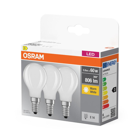 3x Żarówka LED P45 Kulka E14 5.5W = 60W 806lm 2700K Ciepła 300° BASE Osram