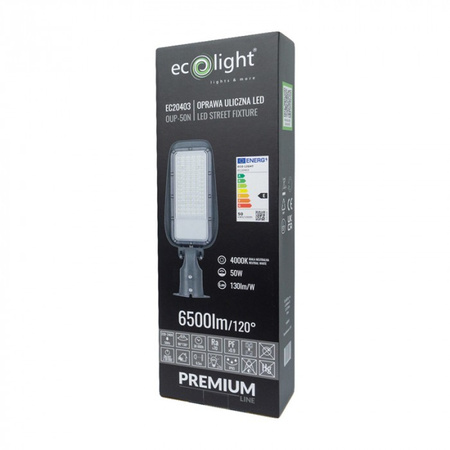 Lampa Uliczna Drogowa LED 50W 6500lm 4000K Neutralna IP65 130lm/W PREMIUM Ecolight