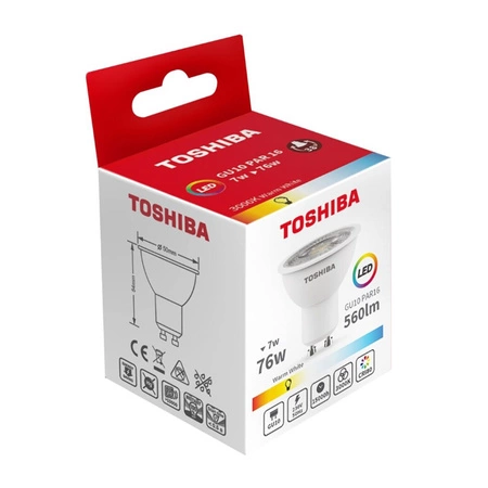 Żarówka LED GU10 7W = 76W 560lm 3000K Ciepła Reflektor Punktowy TOSHIBA