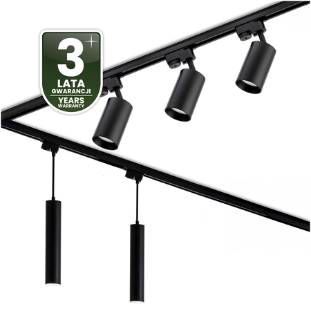Zestaw Szyna Oświetleniowa Szynoprzewód 3m + 5x Reflektor Szynowy GU10 + Łącznik Kątowy Czarny LUMILED