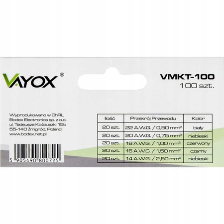 Końcówki Kablowe Konektory Izolowane Tulejkowe VMKT-100 VAYOX