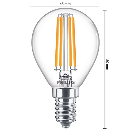 Żarówka LED Kulka E14 P45 6.5W = 60W 806lm 2700K Ciepła Filament PHILIPS